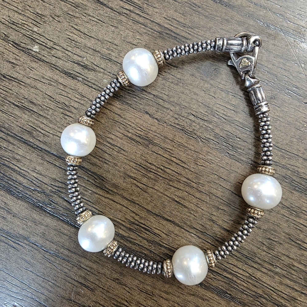 Lagos Soild 18k Gold & Sterling Silver Caviar Pearl Bracelet - Picture 6 of 10